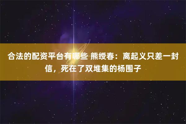 合法的配资平台有哪些 熊绶春：离起义只差一封信，死在了双堆集的杨围子